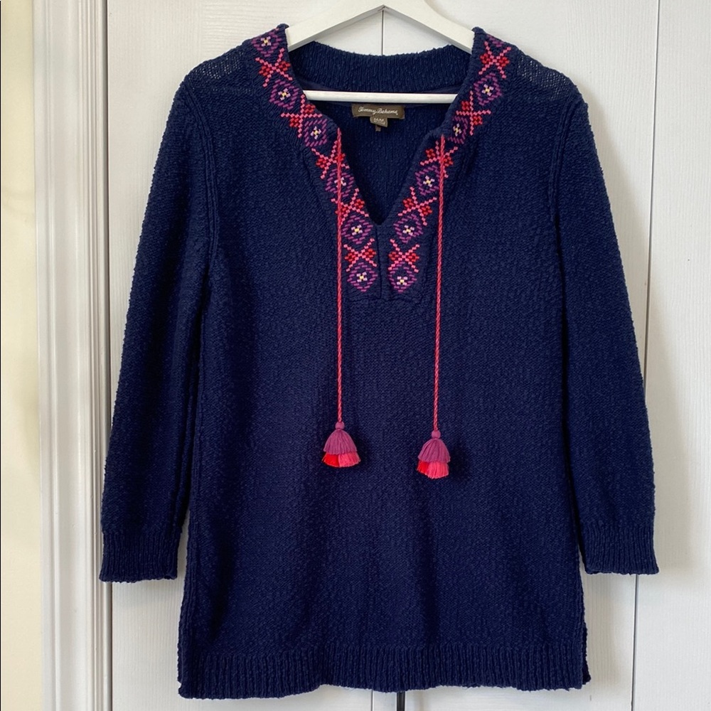 Tommy Bahama Eden Bay Tassel Tunic Beach Sweater embroidered tassel ties Size M
